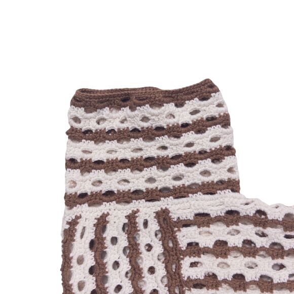 Proche Crochet Polo Top Small Brown Cream Striped Open Knit Short Sleeve Preppy - Picture 5 of 6